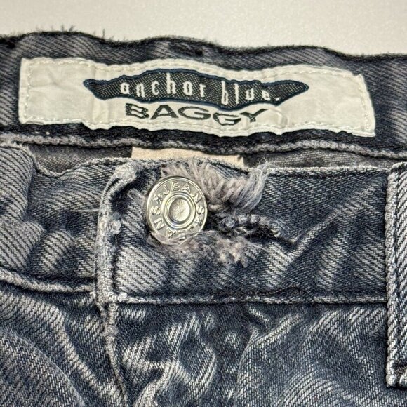 Vintage Anchor Blue Baggy Jeans Mens 32x43 Distressed Patchwork Y2K Skate - Picture 4 of 16